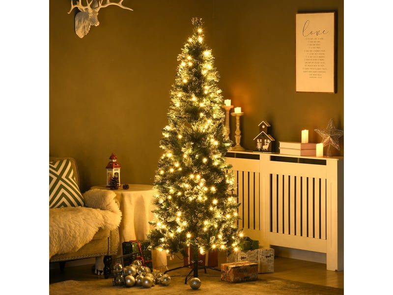  Sapin de noël enneigé de 180 cm avec 240 lumières led, 618 branches et base en acier  - Conforama B