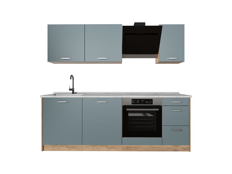  Vicco cuisine, bleu-grischêne doré, 220cm plan de travail marbre  - Conforama A