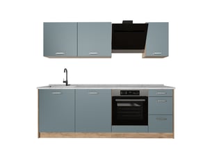 Vicco cuisine, bleu-grischêne doré, 220cm plan de travail marbre