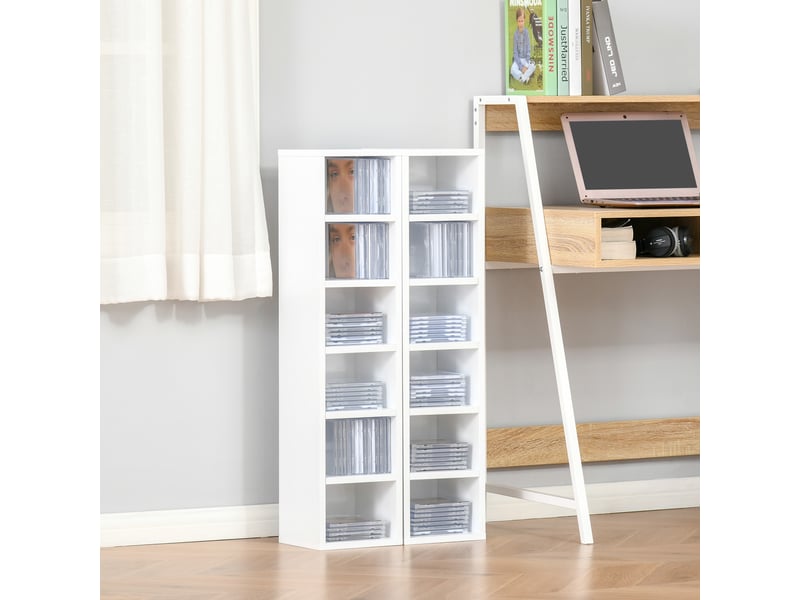  Étagère à cd en bois blanc à 12 niveaux (2 pièces), 21 x 19,2 x 88,3 cm  - Conforama D