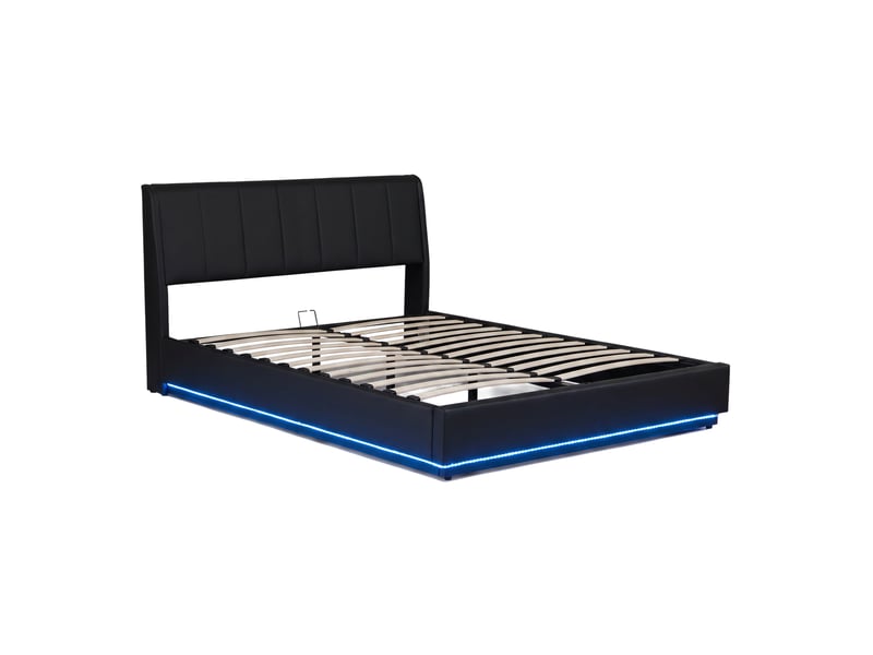  Lit double capitonné tröstiar avec éclairage led 180 x 200 cm noir simili [en.casa] Tröstiar - Conforama A