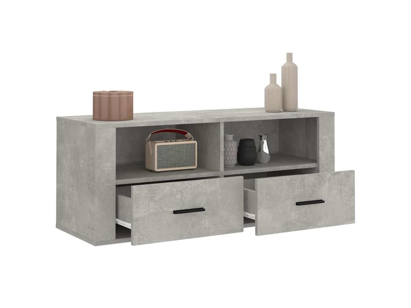  Meuble tv - banc tv - meuble de rangement gris béton 100x35x40 cm bois d'ingénierie  - Conforama E
