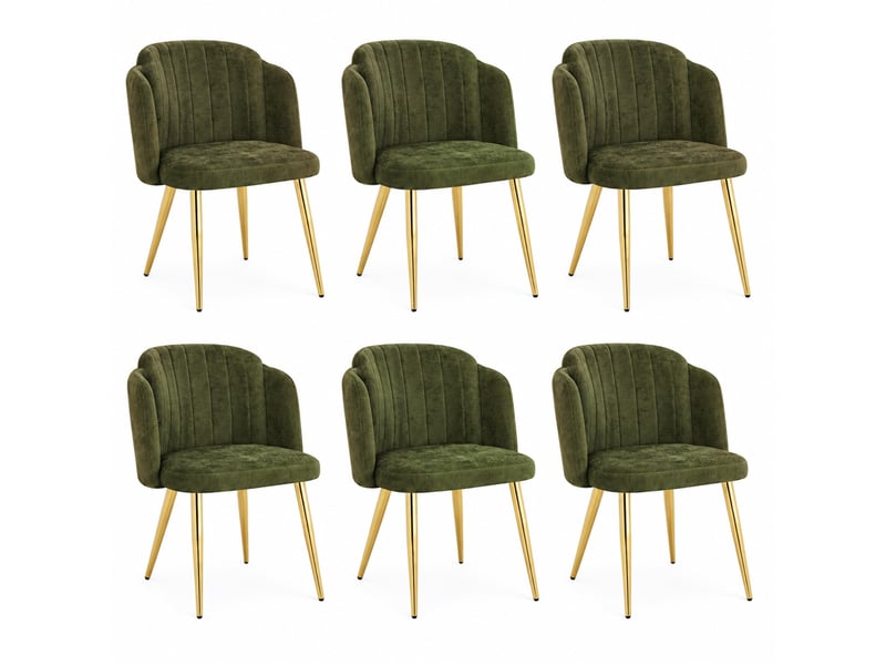  Lot de 6 chaises de salle à manger 58,5x62x78 cm en polyester et fer avec patins réglables vert chicfurn  - Conforama A