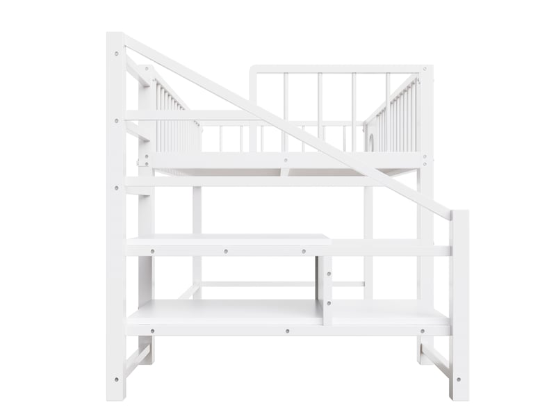 Lit mezzanine bas enfant métal blanc 90x200 cm, échelle avec rangement, cadre robuste - Conforama D