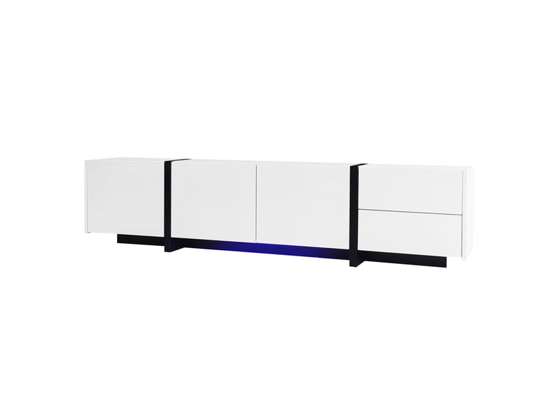 Meuble tv blanc et noir 170 cm laqué avec pieds noirs, 3 portes et 1 tiroir pour salon - Conforama B