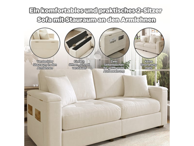 Canapé 2 places, canapé de salon, en chenille, beige, design moderne, 180 cm, mobilier pour espace de vie, pour salon et séjour - Conforama W