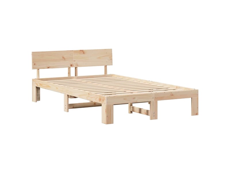  Lit double- lit adulte -  cadre de lit avec tête de lit naturel 135 x 190 cm pin massif  - Conforama C