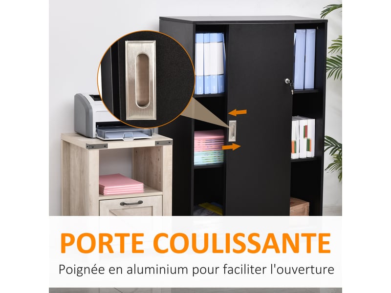  Armoire de bureau 2 portes coulissantes verrouillables dim. 80l x 40l x 120h cm noir 2 étagères panneaux particules  - Conforama E