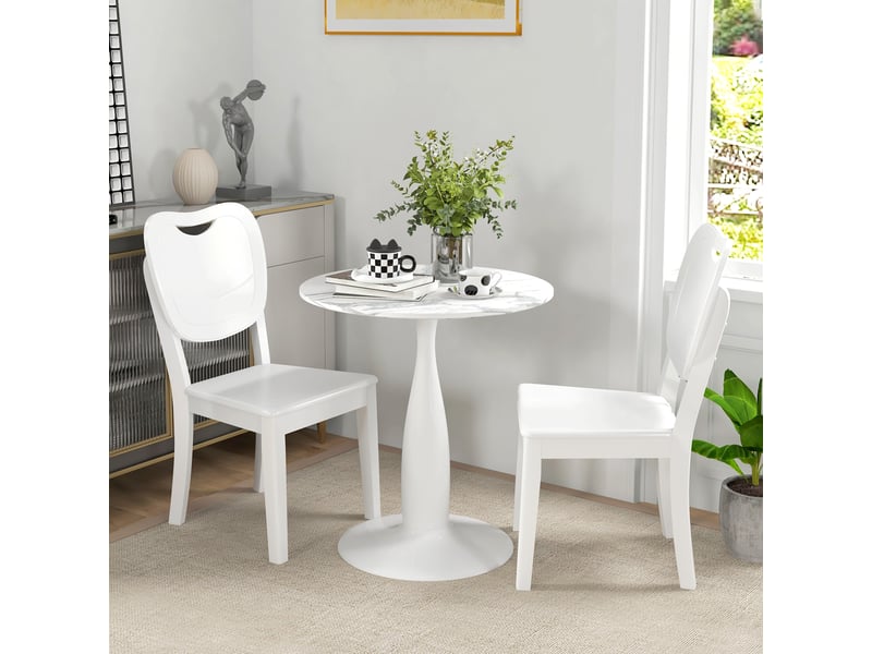  Table de salle à manger ronde, acier thermolaqué, mdf mélaminé, pieds antidérapants, 70 x 74 cm, blanche  - Conforama C