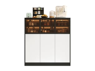 Vitrine cuisine avec 3 portes vitrées et 3 portes blanches, éclairage led, 100 x 40 x 105 cm