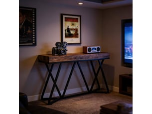 Table console 140x30x90.5 cm structure métallique mdf noir marron rustique