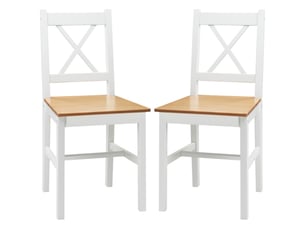 Lot de 2 chaises salle à manger bois massif esprit campagne dossier croisé blanc et chêne