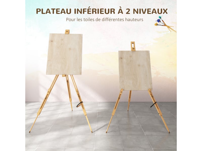 Chevalet d'artiste en bois sur pieds pliable portable supporte des toiles jusqu'à bois naturel 66107 cm  - Conforama R