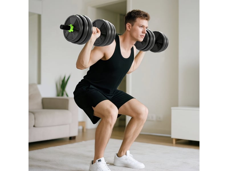  Kit d'haltères réglables 20 kg, set de musculation 3 en 1 avec barre droite, pour entraînement à domicile  - Conforama B