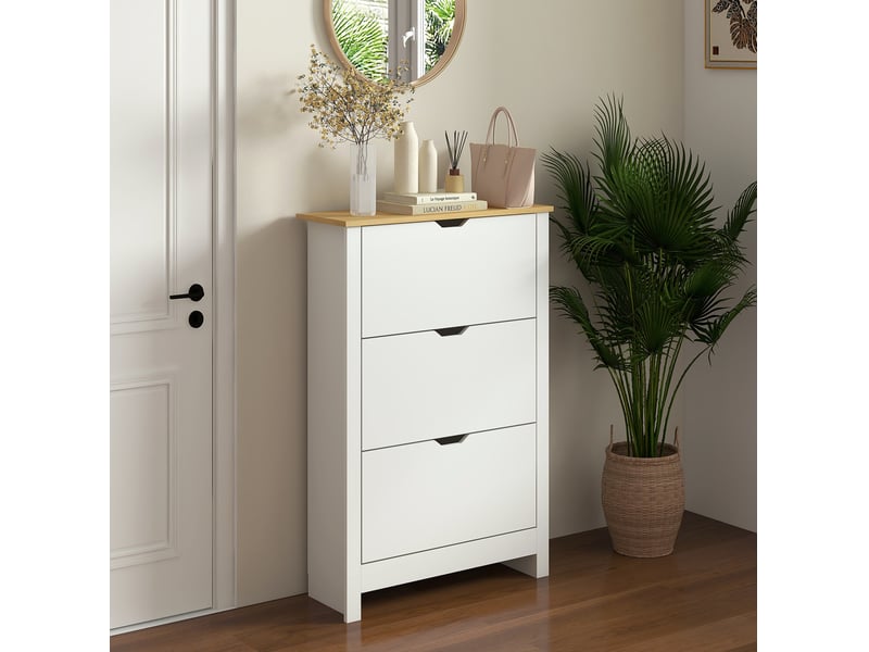 Meuble à chaussures avec 3 compartiments rabattables, plateau de rangement, pour entrée, blanc, 72 × 26 × 112 cm - Conforama B