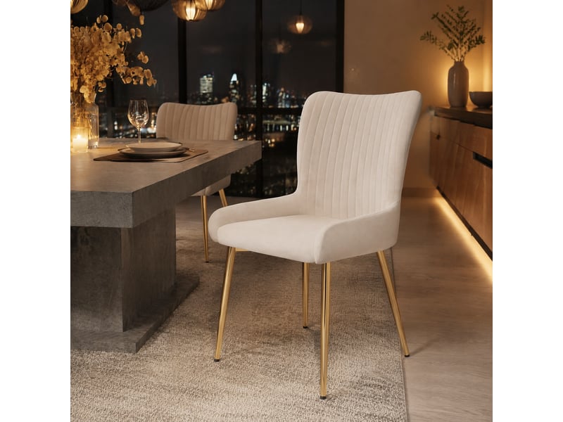  Lot de 6 chaises de salle à manger en velours beige et doré  - Conforama C