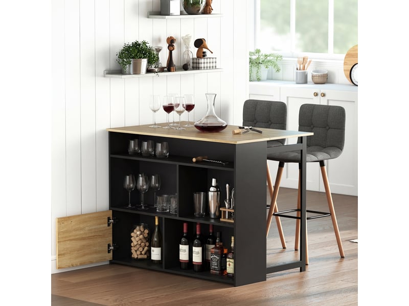  Table de bar,table haute de cuisine, mange-debout panneau de particules noir 116x79.6x90.5cm  - Conforama C