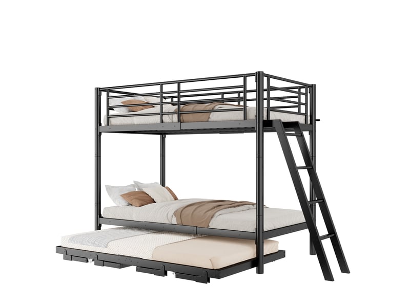  Lit superposé 90 × 200 cm 2 places avec lit gigogne extensible 180 × 200 cm, sans matelas, métal noir  - Conforama A