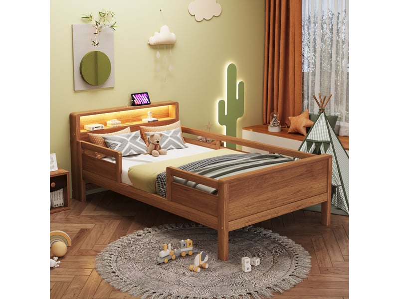  Lit simple 90x200cm coloris naturel led bois massif lit enfant naturel - Conforama B