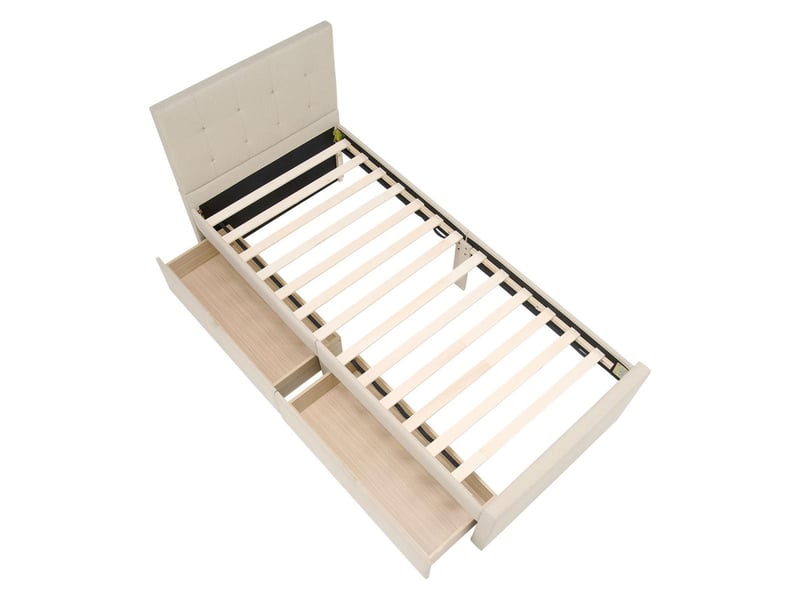  Lit rembourré 90x200 cm beige - avec sommier à lattes - avec 2 tiroirs de lit 3357 - Conforama E