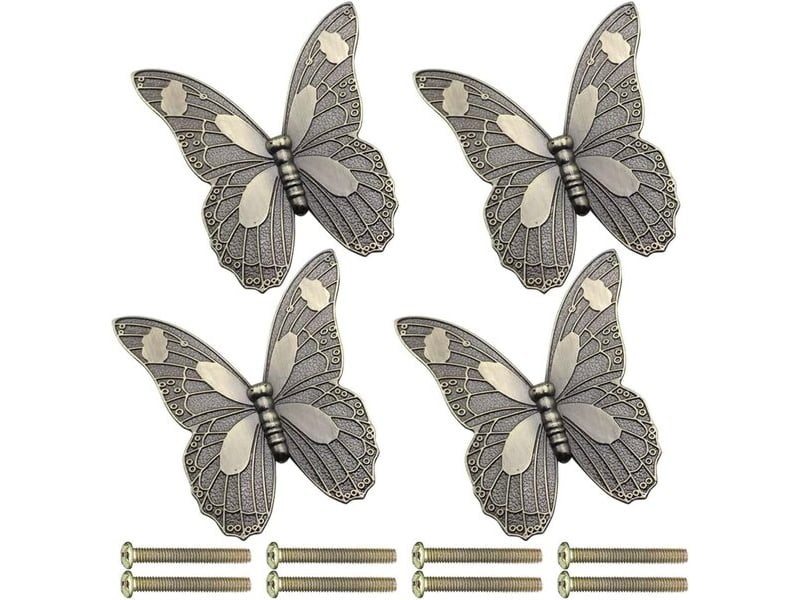 Lot de 4 tirants rétro en forme de papillon, poignées décoratives en métal bronze avec écart de 32 mm - Conforama A
