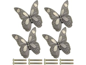Lot de 4 tirants rétro en forme de papillon, poignées décoratives en métal bronze avec écart de 32 mm