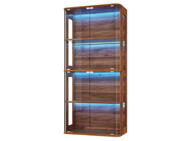  Vitrine led verre trempé 80x40x170cm, tactilecapteur, 3 teintes, 4 niveaux, acrylique, anti-bascule, marron  - Conforama A