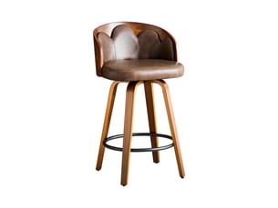Lot de 2 tabourets de bar pivotants 48.5x41.5x89cm - pieds en noyer et coussin d'assise en cuir - marron