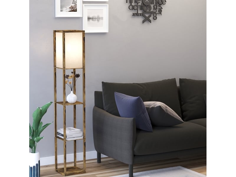  Lampadaire 26x26x160 cm avec 3 compartiments ouverts en panneau de particules marron rustique  - Conforama B