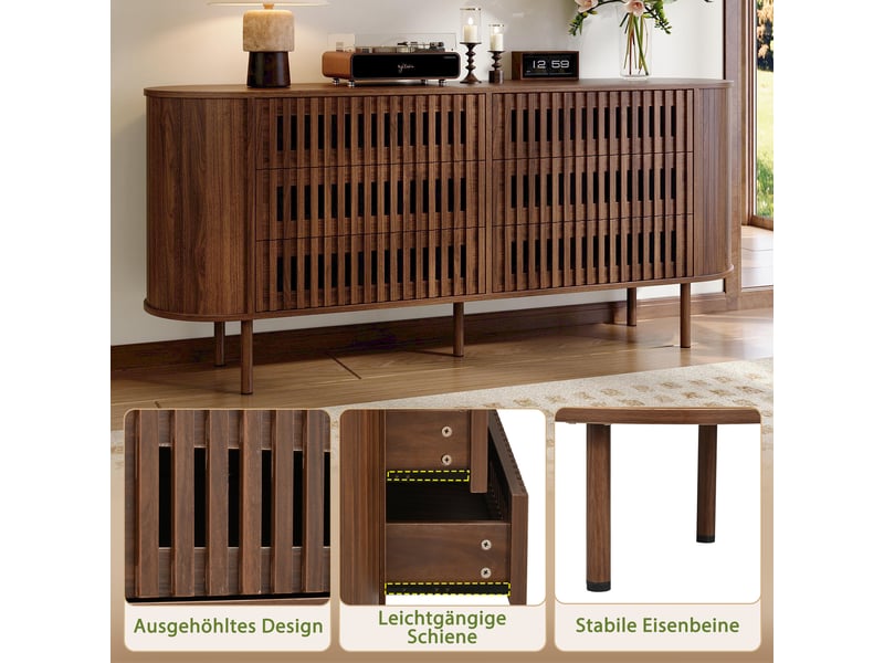  Buffet 6 tiroirs en mdf et métal coloris noyer 160 x 40 x 70 cm N625P488110111N - Conforama E