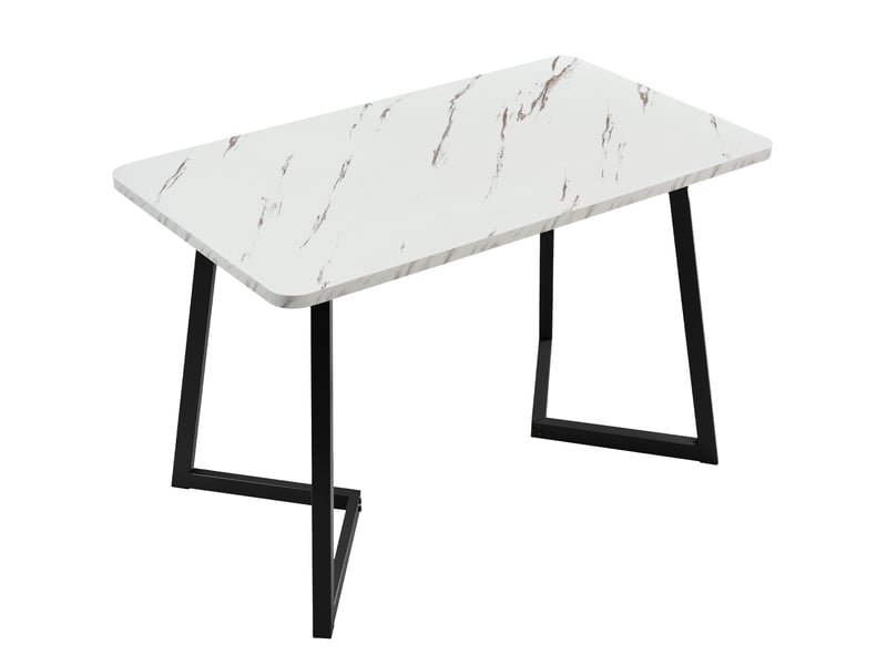 Table à manger rectangulaire effet marbre blanc 117 x 68 cm, pieds en métal noir, style moderne - Conforama E