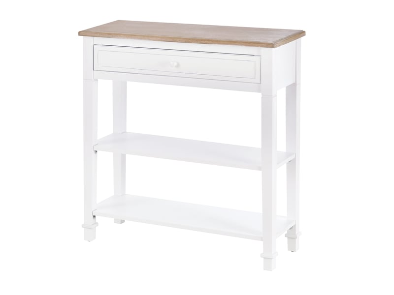  Console blanche et imitation bois avec tiroir et 2 étagères, console d'entrée peu encombrante en mdf, 75,6 x 27,5 x 80,5 cm  - Conforama B