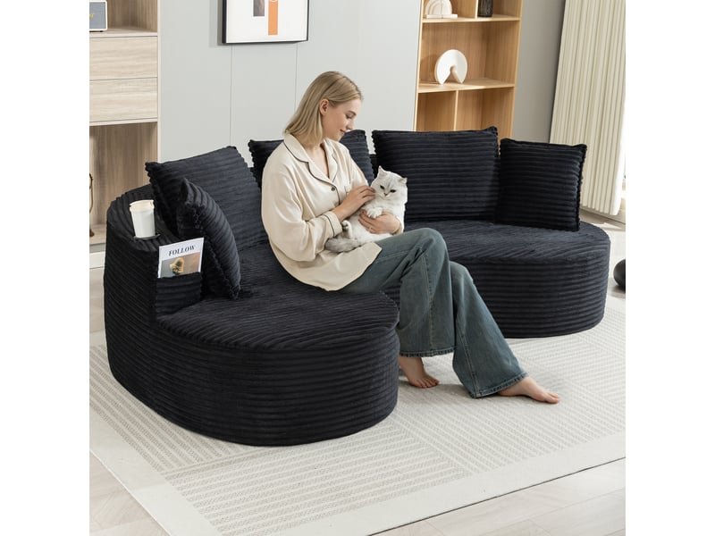  Canapé de salon, canapé velours – mousse haute densité, coussins inclus, en velours tricoté, porte-gobelets  - Conforama C