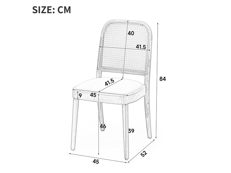  Lot de 4 chaises de salle à manger 52x45x84 cm avec dossier en rotin, pour salle à manger, mousse, bois clair et lin  - Conforama C