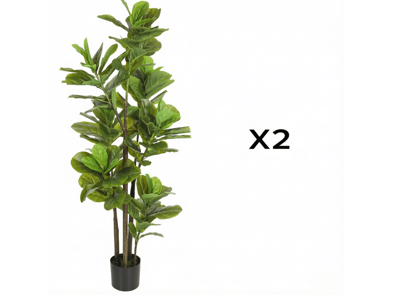  Plantes artificielles figuier lyre lot de 2, feuillage modelable avec pots stables en plastique vert, hauteur 150 cm  - Conforama A