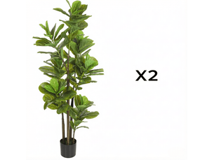 Plantes artificielles figuier lyre lot de 2, feuillage modelable avec pots stables en plastique vert, hauteur 150 cm