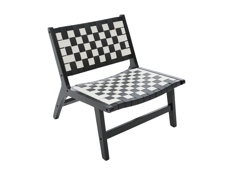  Lot de 1 chaise de loisirs sans accoudoirs noir 71x66x72 cm, tressage pu cadre bois motif damier bicolore  - Conforama A