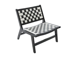 Lot de 1 chaise de loisirs sans accoudoirs noir 71x66x72 cm, tressage pu cadre bois motif damier bicolore