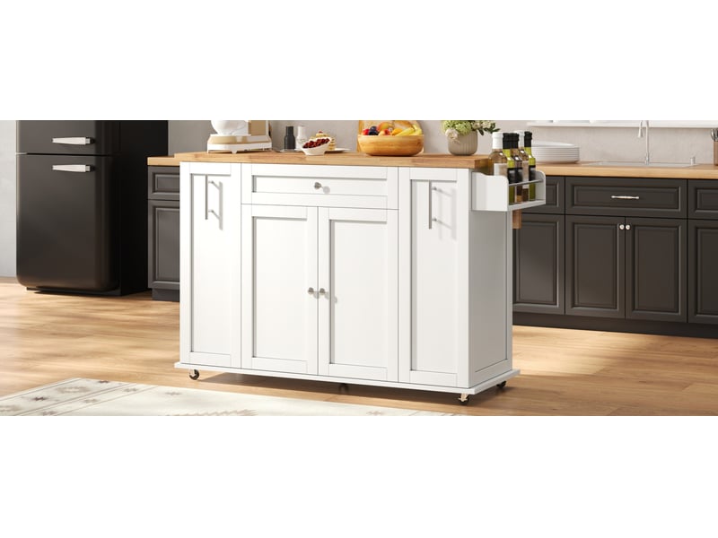  Desserte de cuisine mobile avec plan rabattable, 3 tiroirs, rangements et roulettes verrouillables, 120 × 70 × 87 cm  - Conforama D