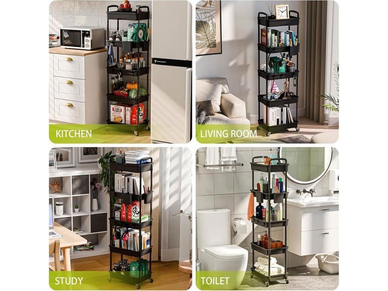  Chariot desserte cuisine noir metal 5 niveaux avec tiroir verrouillable et roues 360  - Conforama E