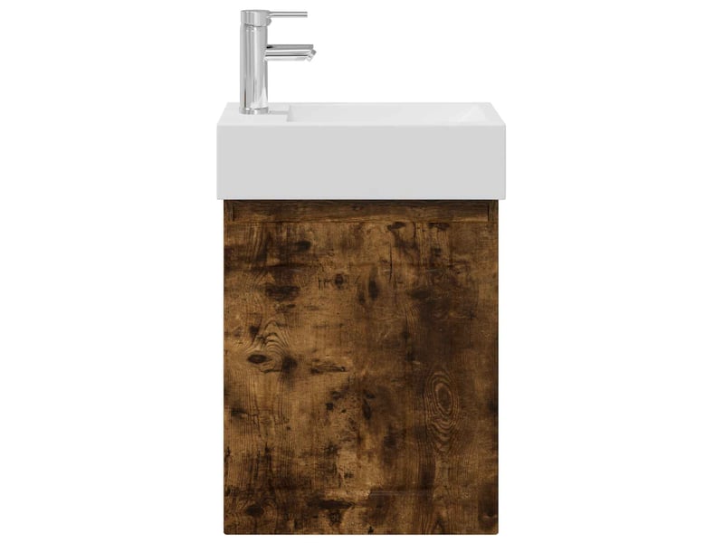  Meuble de rangement salle de bain avec robinet chêne fumé shl9922  - Conforama E