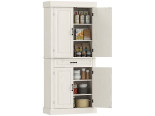 2 placards 1 tiroir buffet de cuisine rangement vaisselle et provisions meuble colonial anti-basculement 80x35x180 cm blanc