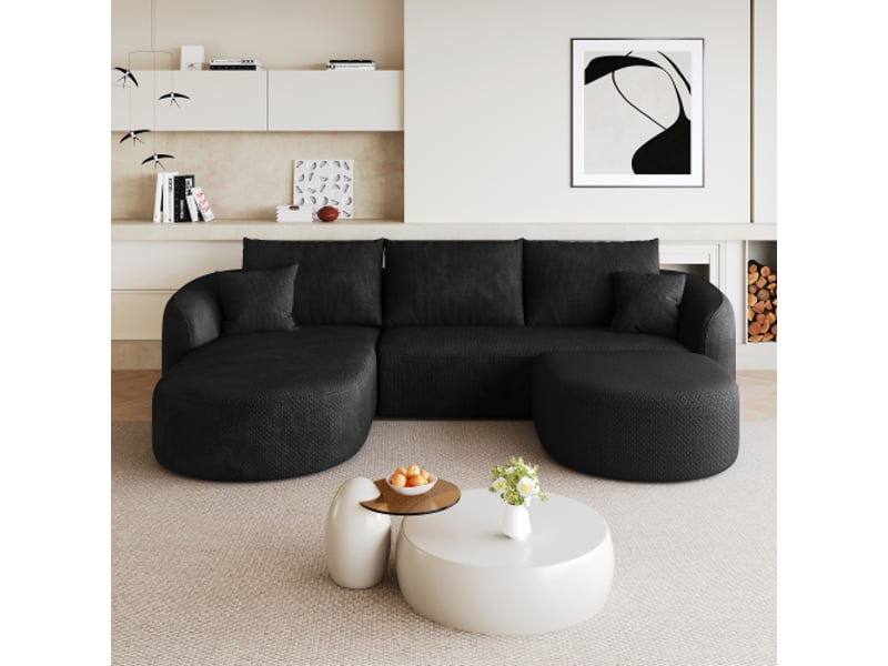 Canapé d'angle en u noir 266 cm – modulable, sans montage, mousse comprimée - Conforama B