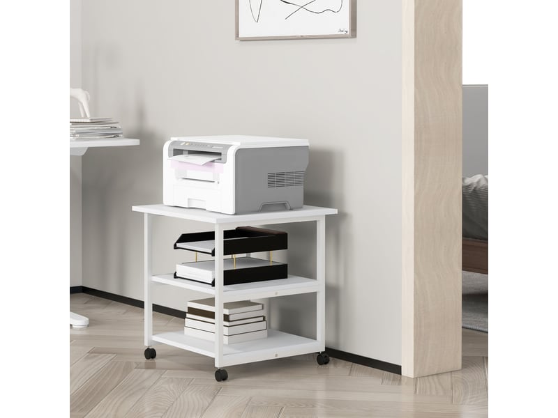  Support d'imprimante desserte de rangement 3 niveaux étagères mobile sur 50l x 50l x 52,5h cm roulettes  - Conforama W