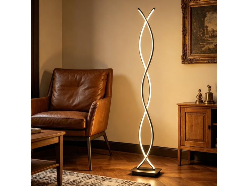  Lampe sur pied led design 35 x 20 x 140 cm – noir – spirale double, interrupteur au pied pour salon moderne  - Conforama B