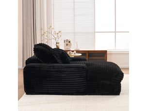 Méridienne relax 175x137 cm – noir – sans montage, 4 coussins amovibles, mousse mémoire et velours côtelé