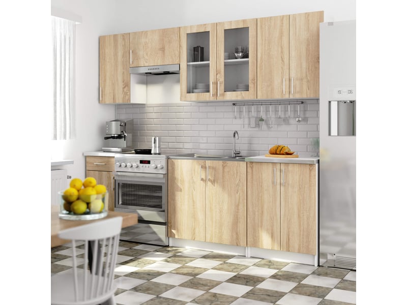  Ensemble de cuisine vitré akord lima 2.4m h720 blanc 240 cm 11 portes 1 tiroir façade chêne sonoma 240x44,5x203 cm LIMA 2.4m - Conforama B