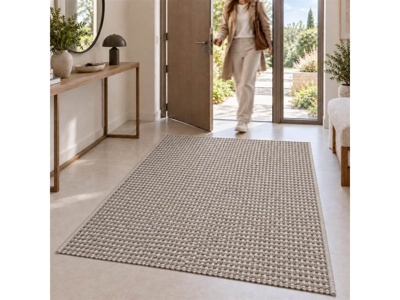  The white stone tapis extérieur à carreaux 160x230 cm gris | pour intérieur et extérieur, résistant aux uv et à l'eau, lavable | tapis en polypropylène tissé à plat effet sisal  - Conforama D