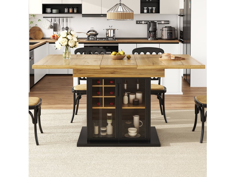  Table à manger extensible 110-140 x 80 cm avec porte vitrée et range-bouteilles  - Conforama E