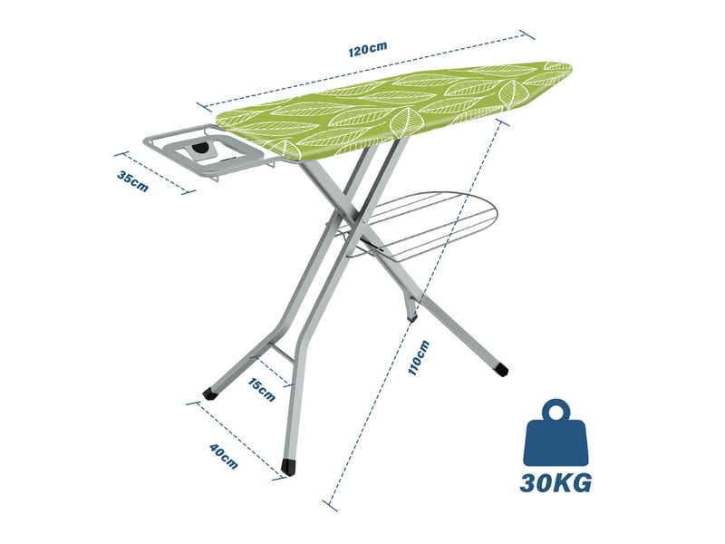 Table à repasser 120 x 45 cm,planche à repasser pliable,avec housse en 100% coton,support de fer intégré, pieds antidérapants(feuille verte)  - Conforama B